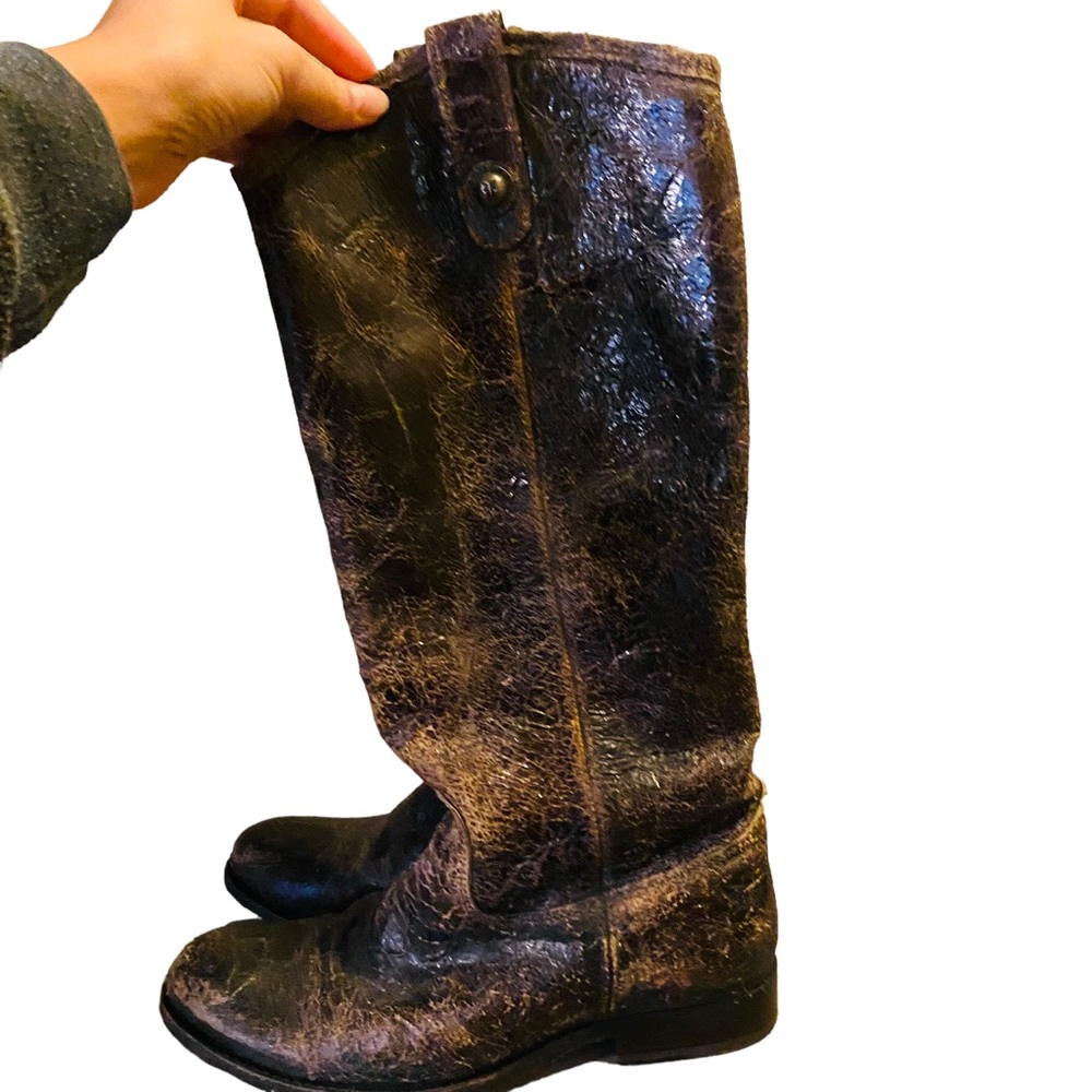 Frye intentionally Distressed Leather Knee High Boots - Picture 9 of 13